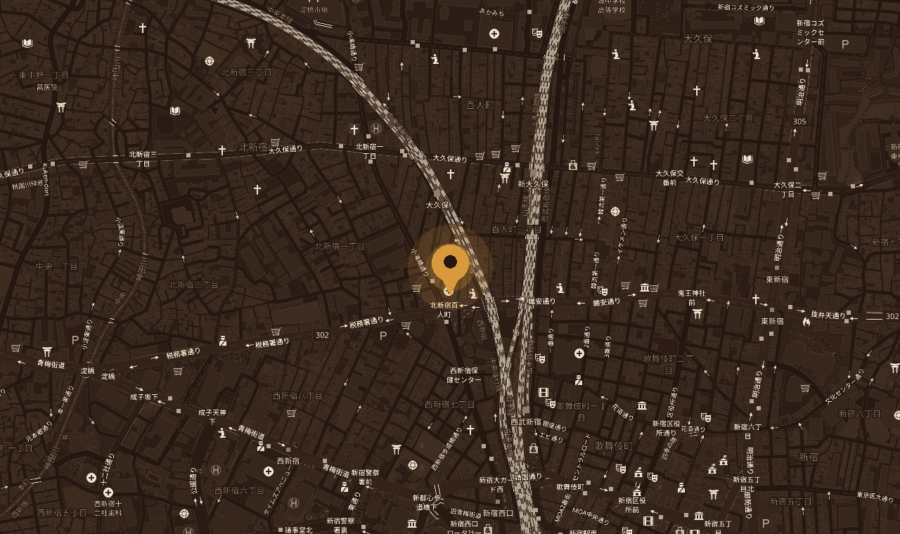 地図: 東京都新宿区百人町1-24-9 1F